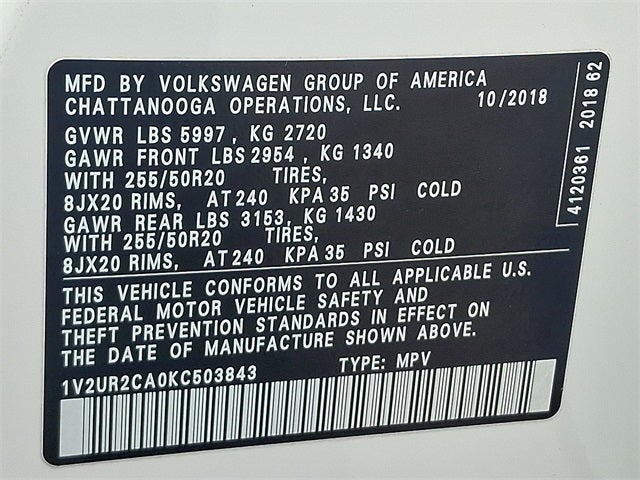 2019 Volkswagen Atlas 3.6L V6 SE w/Technology