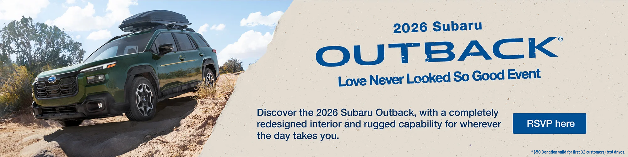 Love Never Looked So Good. Subaru Outback driving on rugged 
